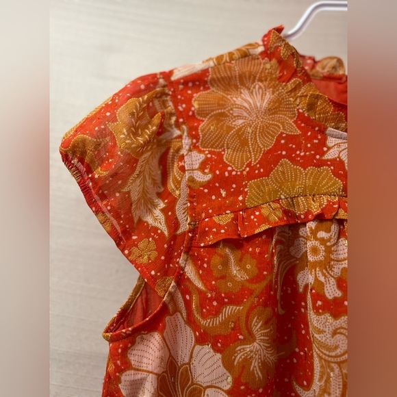 ⚫️ BOGO Joie Orange Ruffled Bib Collar Blouse size small fun flowy summer style - Picture 2 of 9